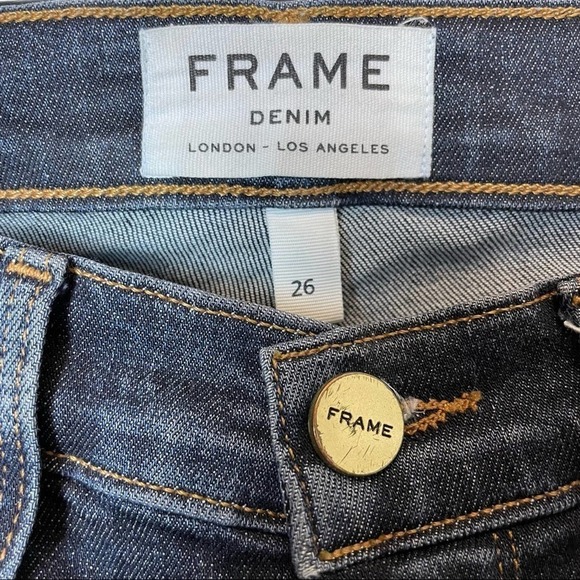 FRAME Le Skinny de Jeanne Stagger Raw-Hem Jeans, Perry Street Sz 26 - Picture 3 of 8